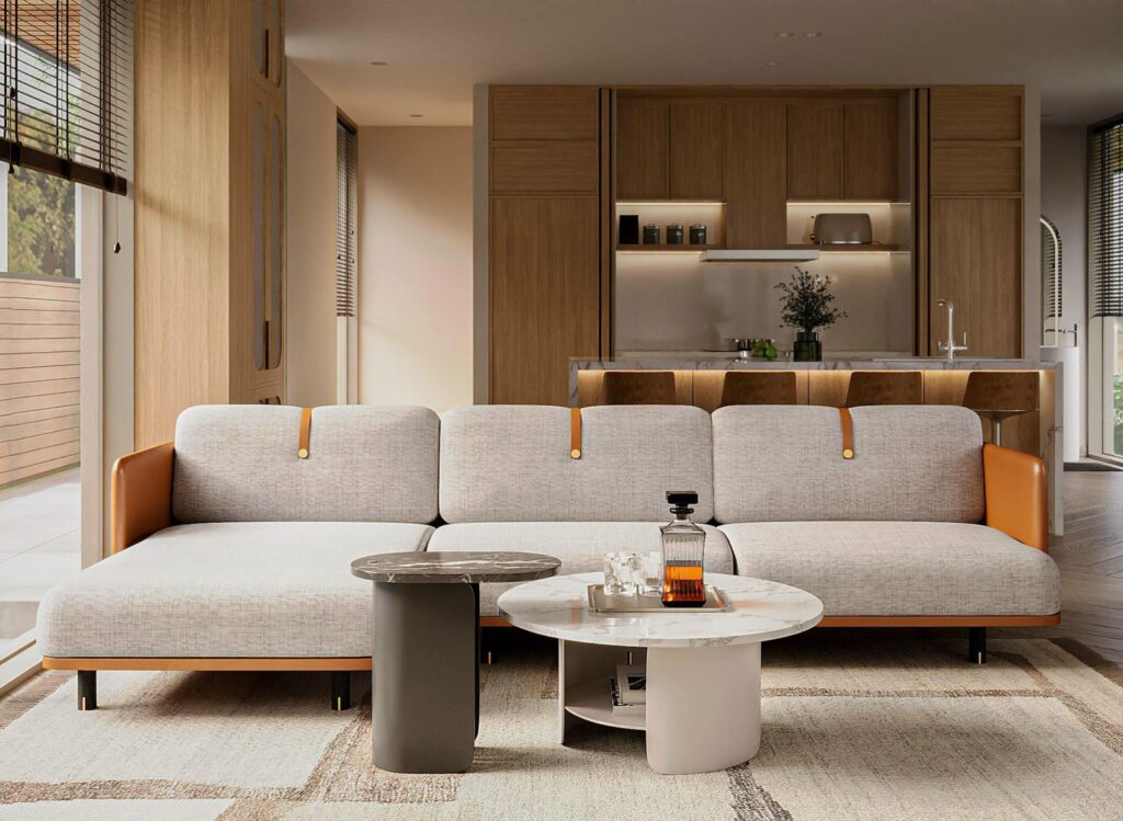 Bố trí sofa & bàn trà cho phòng khách chung cư rộng 15m2