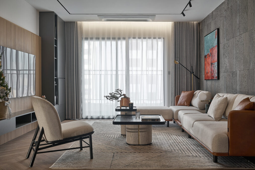  Layout 2 – Sofa chữ L kê sát góc cho phòng khách chung cư
