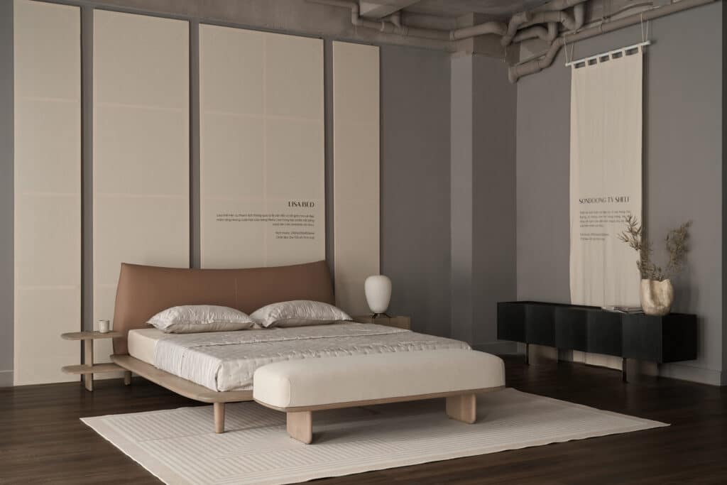 Các chi tiết bo tròn, bề mặt mịn màng và màu sắc trầm ấm giúp mang lại cảm giác an yên sau mỗi ngày dài.