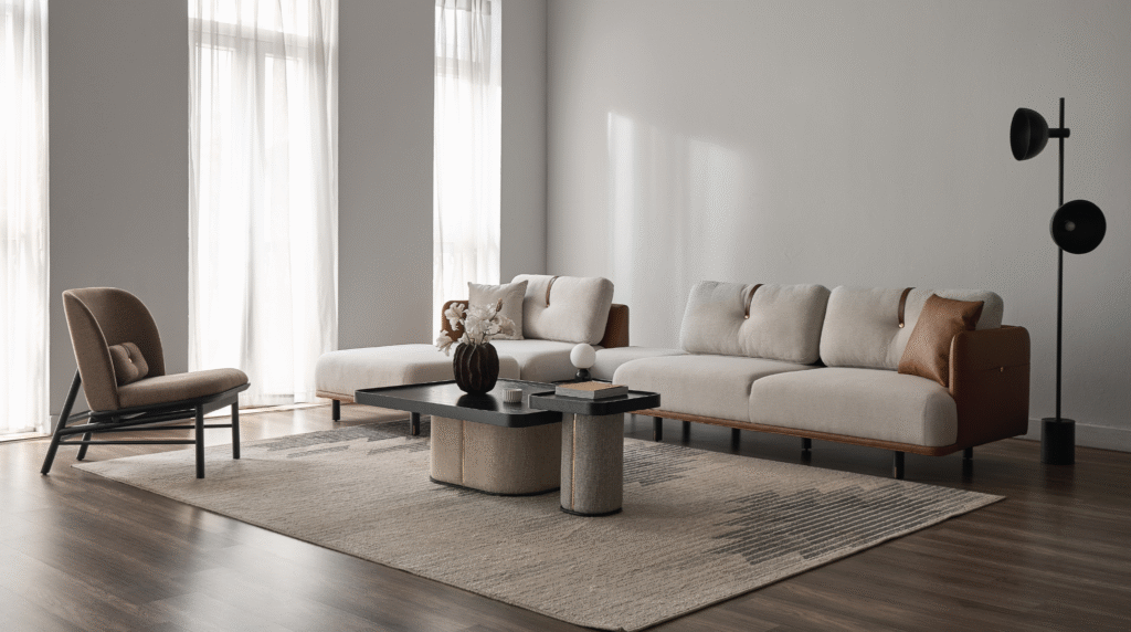 Sofa màu be: phối cùng gỗ và màu kem