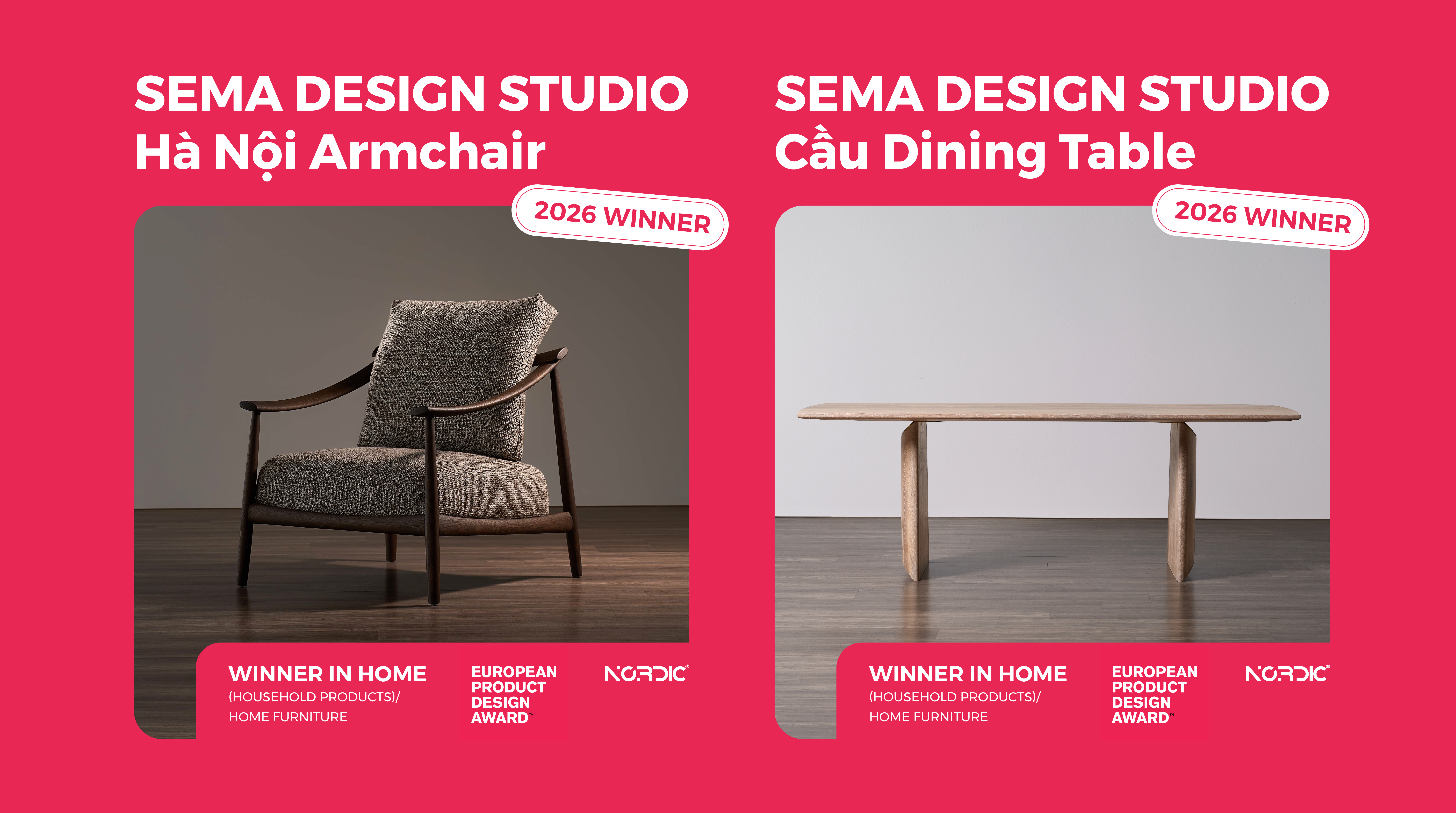 Cầu Dining table và Hà Nội Armchair của NORDIC đạt giải European Product Design Award 2026